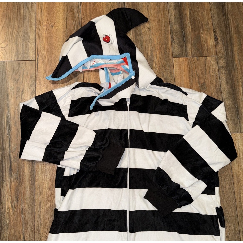 Beetlejuice Black & White Striped Hooded Sandworm One-Piece Costume Jumpsuit LXL - Picture 5 of 9